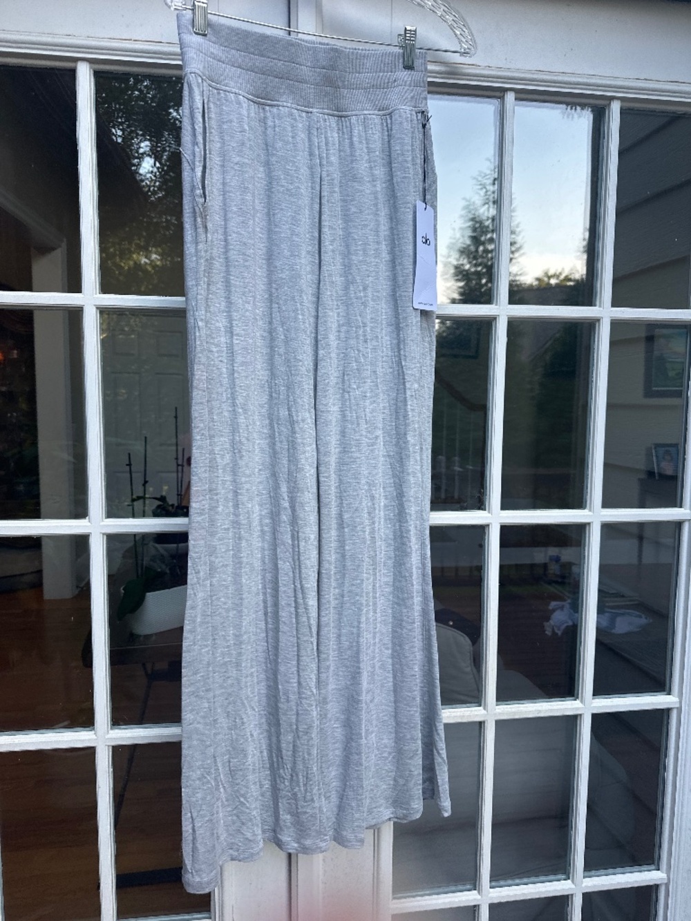 NWT Alo Yoga Semi-Sheer Delicate Lounge Flare Pants - Athletic Heather Grey Size